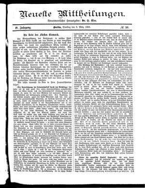 Neueste Mittheilungen vom 03.03.1885