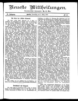 Neueste Mittheilungen vom 05.03.1885