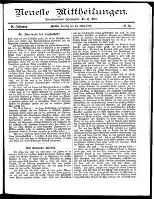 Neueste Mittheilungen vom 24.03.1885