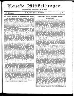 Neueste Mittheilungen vom 08.04.1885