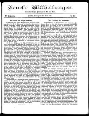 Neueste Mittheilungen vom 21.04.1885