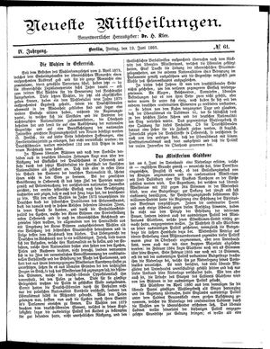 Neueste Mittheilungen vom 12.06.1885