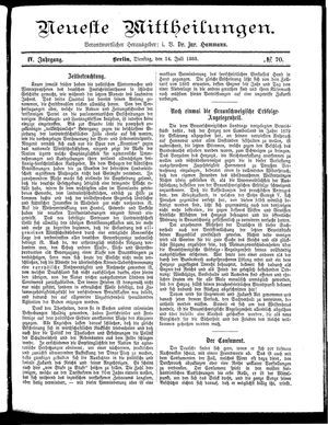 Neueste Mittheilungen vom 14.07.1885
