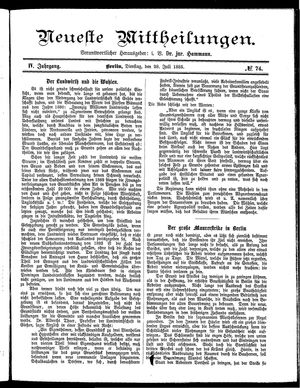 Neueste Mittheilungen vom 28.07.1885