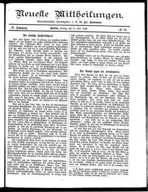 Neueste Mittheilungen vom 31.07.1885