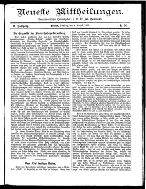 Neueste Mittheilungen vom 04.08.1885