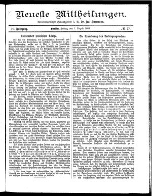 Neueste Mittheilungen vom 07.08.1885