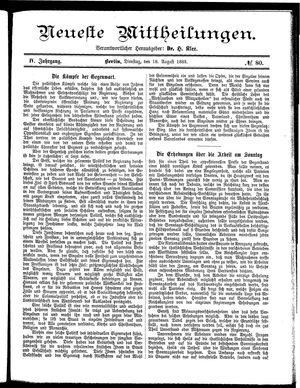 Neueste Mittheilungen vom 18.08.1885
