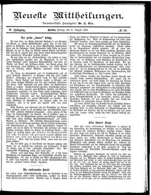 Neueste Mittheilungen vom 21.08.1885