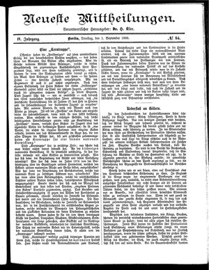 Neueste Mittheilungen vom 01.09.1885