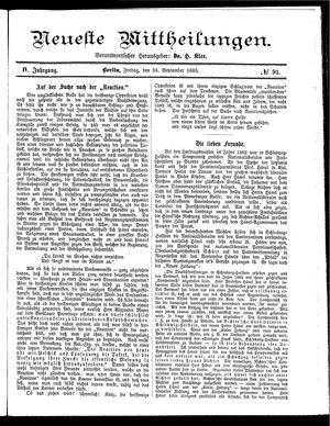 Neueste Mittheilungen vom 25.09.1885