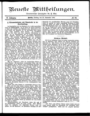 Neueste Mittheilungen vom 29.09.1885