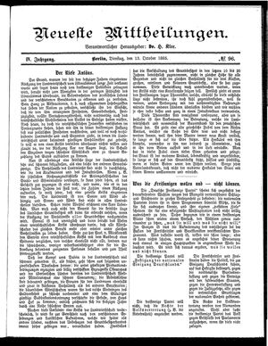 Neueste Mittheilungen vom 13.10.1885