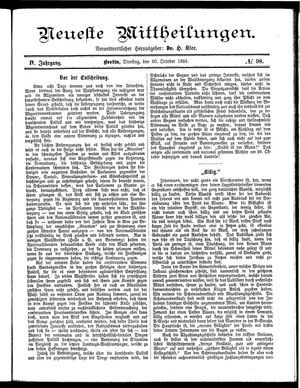 Neueste Mittheilungen vom 20.10.1885