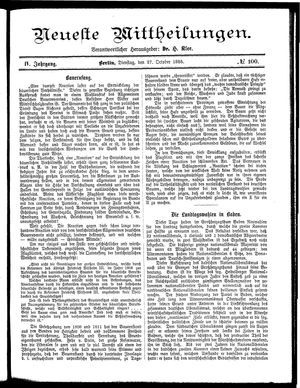 Neueste Mittheilungen vom 27.10.1885