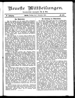 Neueste Mittheilungen vom 03.11.1885