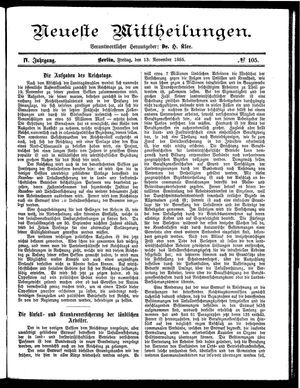 Neueste Mittheilungen vom 13.11.1885