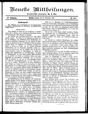 Neueste Mittheilungen vom 20.11.1885