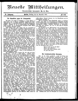 Neueste Mittheilungen vom 24.11.1885