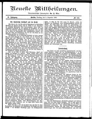 Neueste Mittheilungen vom 08.12.1885