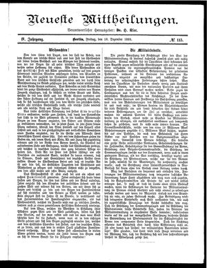 Neueste Mittheilungen vom 18.12.1885
