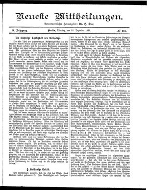 Neueste Mittheilungen vom 22.12.1885