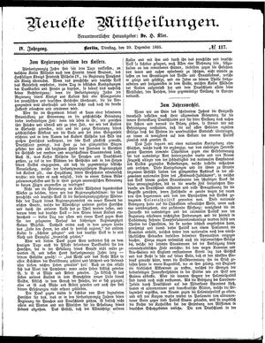 Neueste Mittheilungen vom 29.12.1885