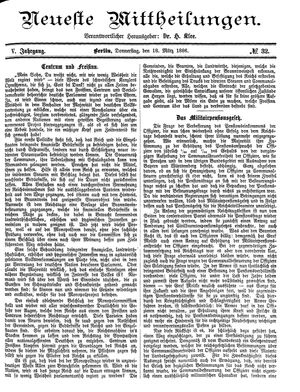 Neueste Mittheilungen vom 18.03.1886