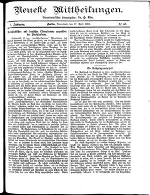 Neueste Mittheilungen vom 17.04.1886