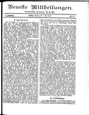 Neueste Mittheilungen vom 06.07.1886