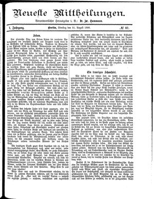 Neueste Mittheilungen vom 31.08.1886