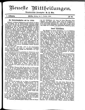 Neueste Mittheilungen vom 01.10.1886