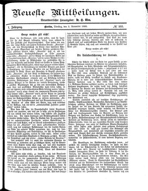 Neueste Mittheilungen vom 02.11.1886
