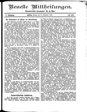 Neueste Mittheilungen vom 12.11.1886