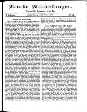 Neueste Mittheilungen vom 30.11.1886