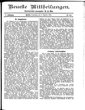 Neueste Mittheilungen vom 02.12.1886