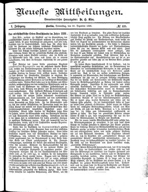 Neueste Mittheilungen vom 30.12.1886