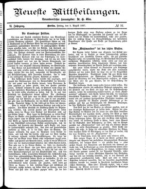Neueste Mittheilungen vom 05.08.1887