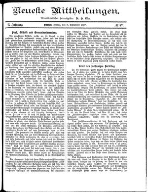 Neueste Mittheilungen vom 09.09.1887
