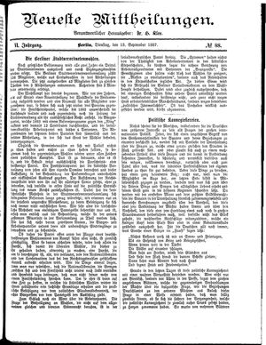 Neueste Mittheilungen vom 13.09.1887