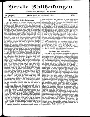 Neueste Mittheilungen vom 16.09.1887