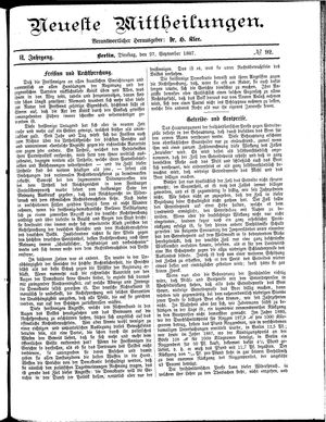 Neueste Mittheilungen on Sep 27, 1887