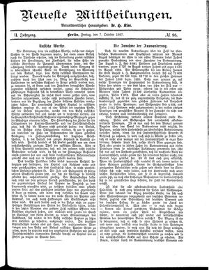 Neueste Mittheilungen vom 07.10.1887