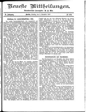 Neueste Mittheilungen vom 08.11.1887