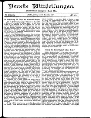 Neueste Mittheilungen vom 18.11.1887