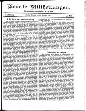 Neueste Mittheilungen vom 22.11.1887