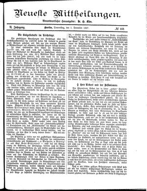 Neueste Mittheilungen vom 01.12.1887