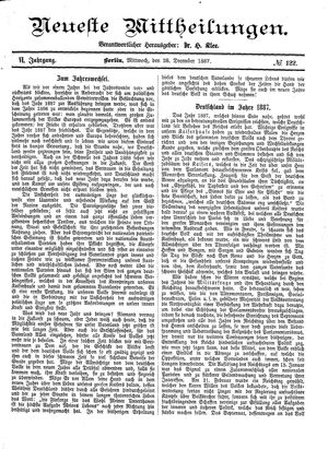 Neueste Mittheilungen vom 28.12.1887