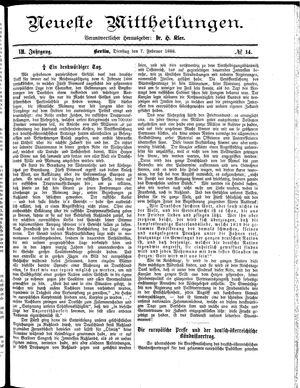 Neueste Mittheilungen vom 07.02.1888