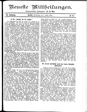 Neueste Mittheilungen vom 01.03.1888